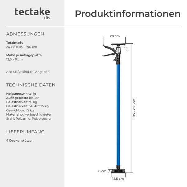Technische Zeichnung einer Deckenstütze mit Maßangaben