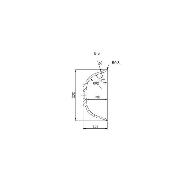 Technische Zeichnung mit Querschnitt und Maßangaben für ein Bauteil.