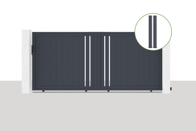 Schiebetor 3,5x1,6m GIONA + 2 EIFEL-Pfosten H.190cm Grau