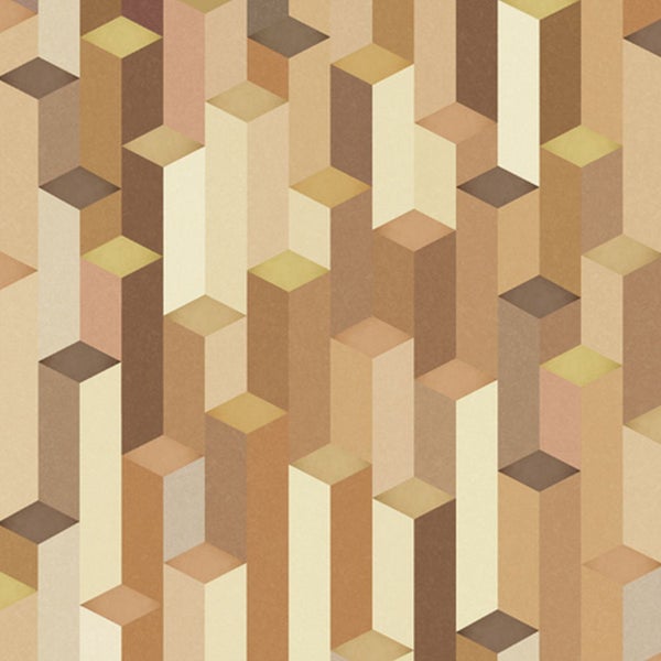Tapete mit geometrischen, dreidimensionalen Formen in verschiedenen Brauntönen