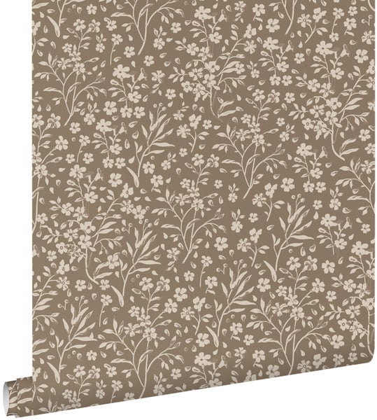 ESTAhome Tapete Blumen Taupe - 50 x 900 cm - 139882