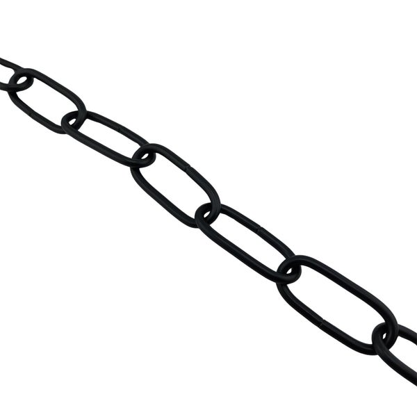 Schwarze Kette mit ovalen Gliedern aus Metall.