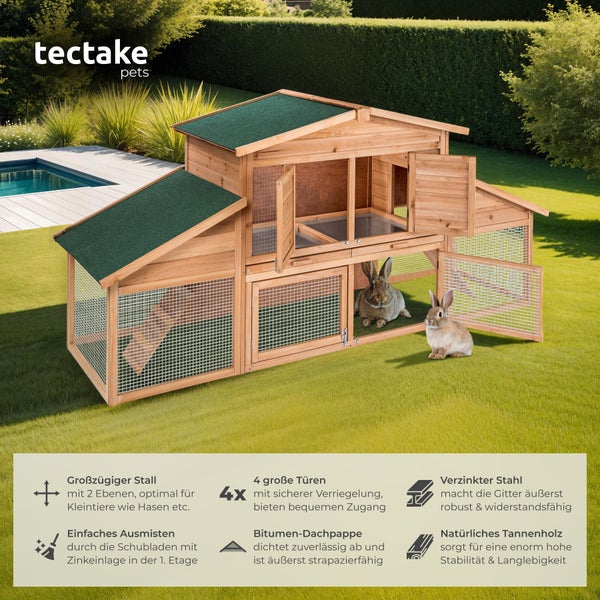 Kleintierstall tectake Johannes 226 x 77 x 95,5 cm aus Holz braun