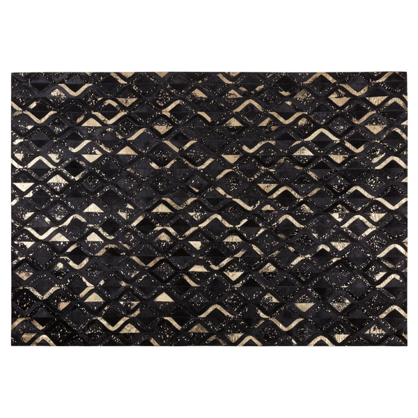 Rechteckiger Teppich aus Leder mit geometrischem Rautenmuster.