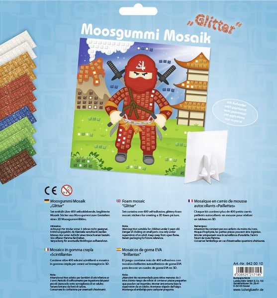 URSUS Kinder-Bastelsets Moosgummi Mosaiken Glitter Ninja, Bastelset aus Moosgummi-Stickern, ca. 25x25cm