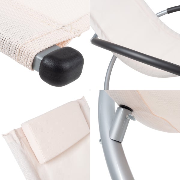ECD Germany Schaukelliege 2er Set klappbar Creme mit Kopfstütze, Stahlrahmen, wetterfest, atmungsaktiv, Relaxsessel Sonnenliege Gartenliege Liegestuhl Relaxliege Schwingliege Liege für Garten/Terrasse