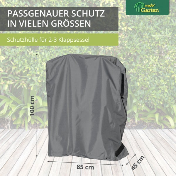 Mehr Garten - Premium Klappsessel-Schutzhülle: 85(B)x45(T)x100(H) cm I 2-3 Stühle | Abdeckung für Gartenstühle, Liegestühle und Klappstuhl wasserdicht und wetterfest aus Oxford 600D Gewebe I Lichtgrau