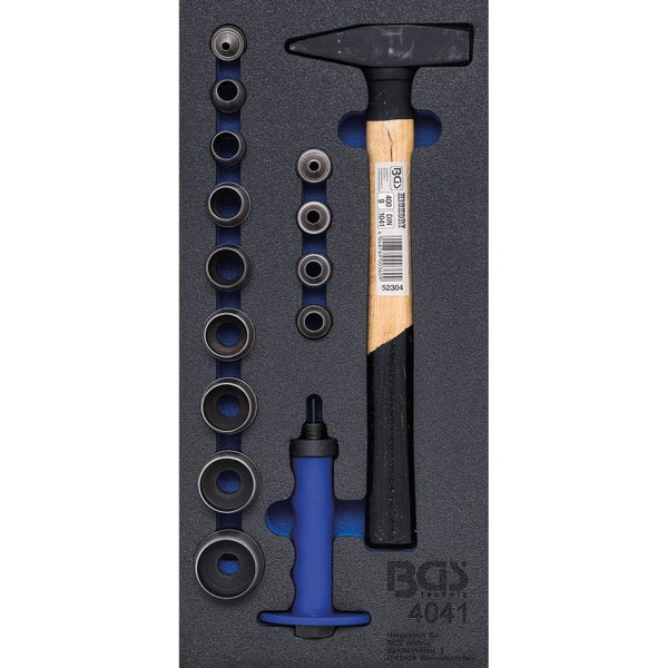 BGS technic Werkzeugeinlage mit Schlosserhammer, Henkellocheisen-Satz und Haltegriff, Modell 4041.