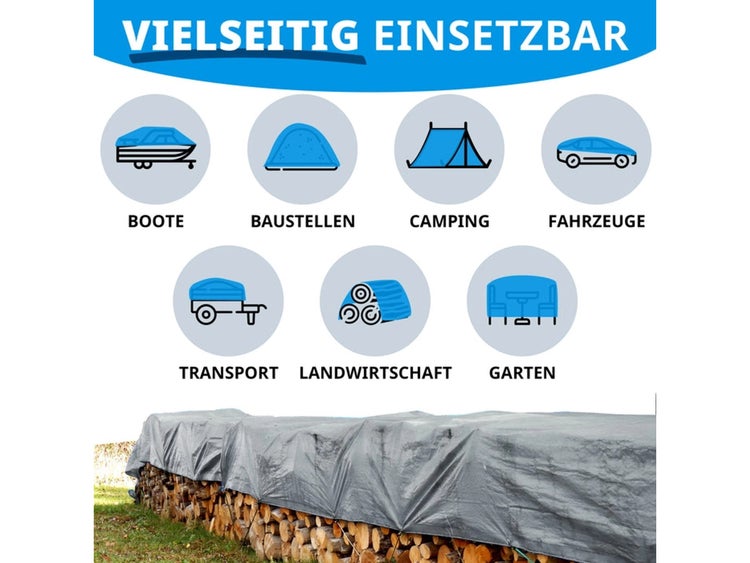 FLOORDIREKT Abdeckplane - Wasserdichte Plane - mit Ösen - Schutzplane - 240 g/m² - 6 x 10 m - Silber