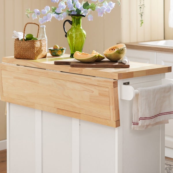 Küchenwagen mit Holzplatte, klappbarer Tischplatte und Handtuchhalter