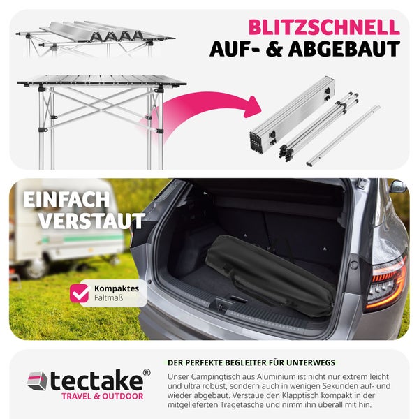 Campingtisch tectake  70 x 70 x 70 cm klappbar grau
