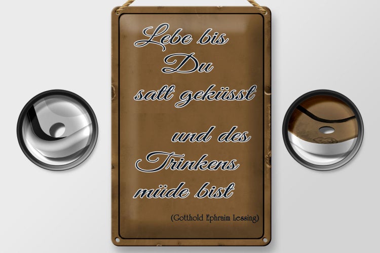 Blechschild Spruch 20x30cm lebe bis Du satt geküsst Trinken
