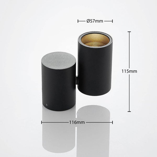 Zylindrische Wandleuchte, 115 mm hoch, 116 mm breit und 57 mm Durchmesser