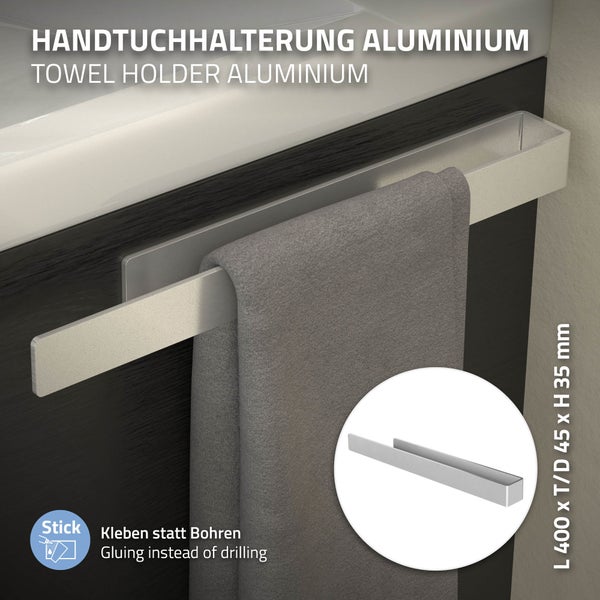 ML-Design 2er Set Handtuchhalter ohne Bohren, 40 cm, Silber, aus Aluminium, Wandmontage, zum Aufhängen, Handtuchstange Wand zum kleben für Bad, Modernes Design, Wandhalter selbstklebend für Handtücher