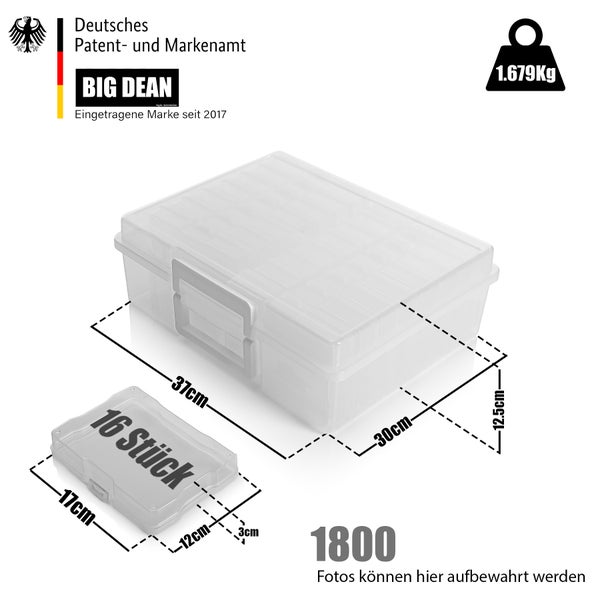 BigDean Fotoaufbewahrungsbox mit 16 Fächern – Foto Organizer für Bilder, Karten, Bürobedarf uvm. – Fotobox BPA-frei & aus robustem Kunststoff – ideal als Aufbewahrungsbehälter geeignet
