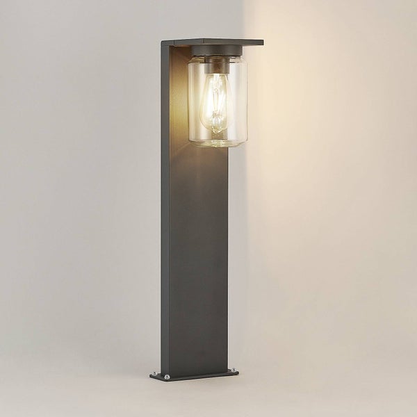 Lucande Außenleuchte Semka (spritzwassergeschützt (Modern) in Schwarz aus Aluminium (1 flammig, E27) - Wegeleuchte Pollerleuchte Wegelampe Sockelleuchte