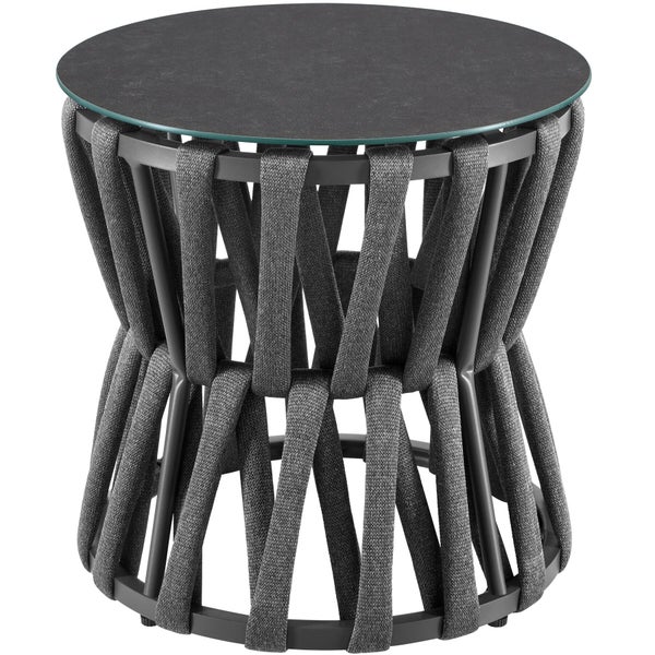 Beistelltisch mit Glasplatte und geflochtenem Design