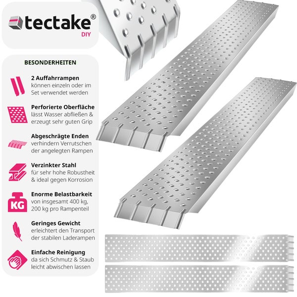 Auffahrrampen tectake Sven 160 x 23 x 4,5 cm 2er Set silber