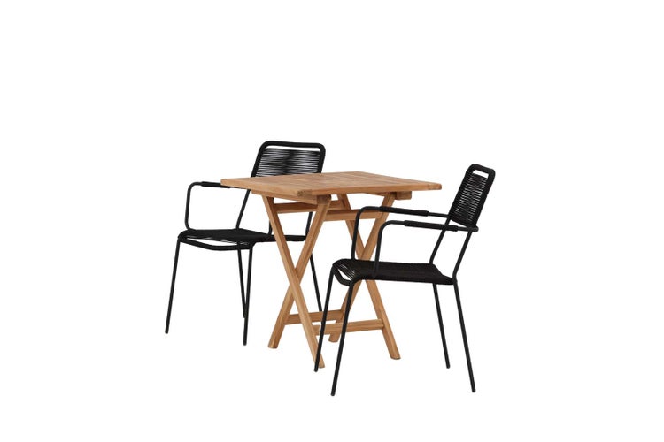 Kenya Gartenset Tisch, 2 Stühle  natur,schwarz. 70 X 70 X 75 cm