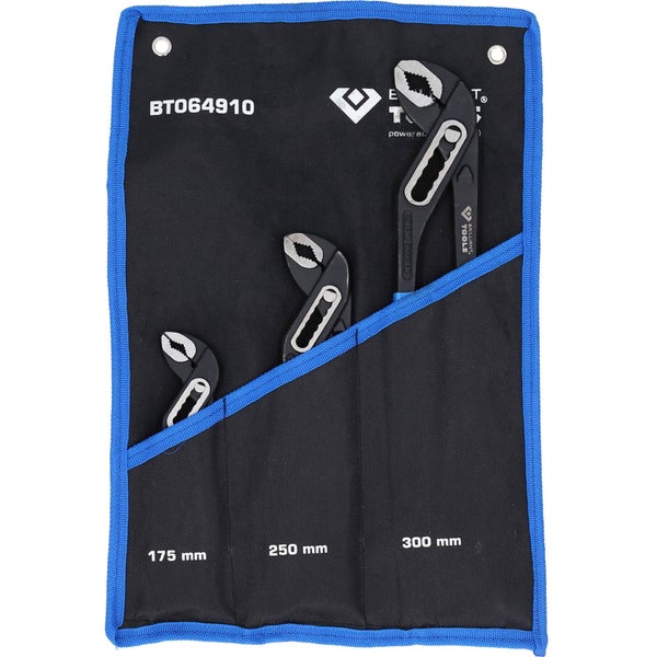 Zangensatz mit drei Wasserpumpenzangen in einer Tasche