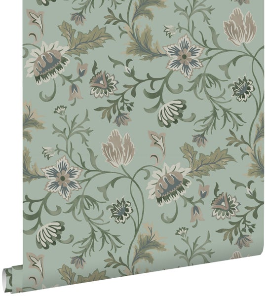 ESTAhome Tapete Blumenmuster Seladongrün - 53 cm x 10.05 m - 139413