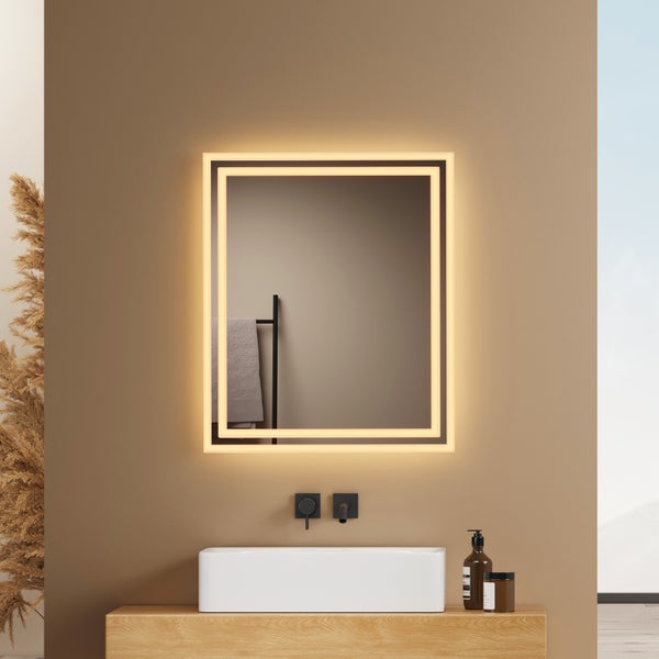 EMKE Badspiegel mit Beleuchtung 60 x 50 cm, LED-Spiegel mit Kippschalter, Anti-Beschlag, Kaltweiß/Warmweiß