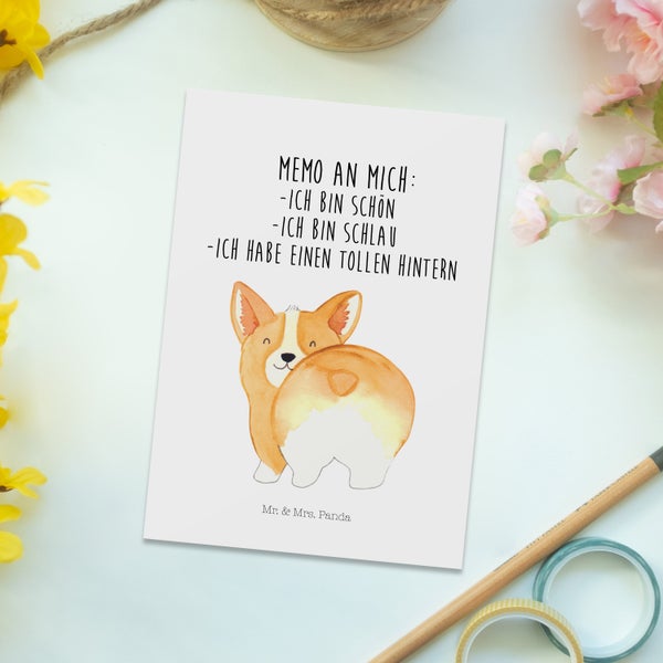 Mr. & Mrs. Panda Postkarte Corgi Po - Weiß