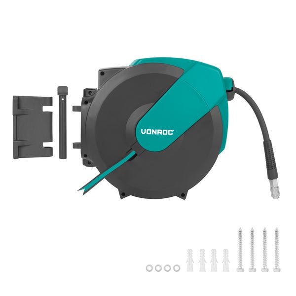 VONROC PRO Automatische Druckluftschlauchtrommel – 15m | Universell DIN/EURO/ORION