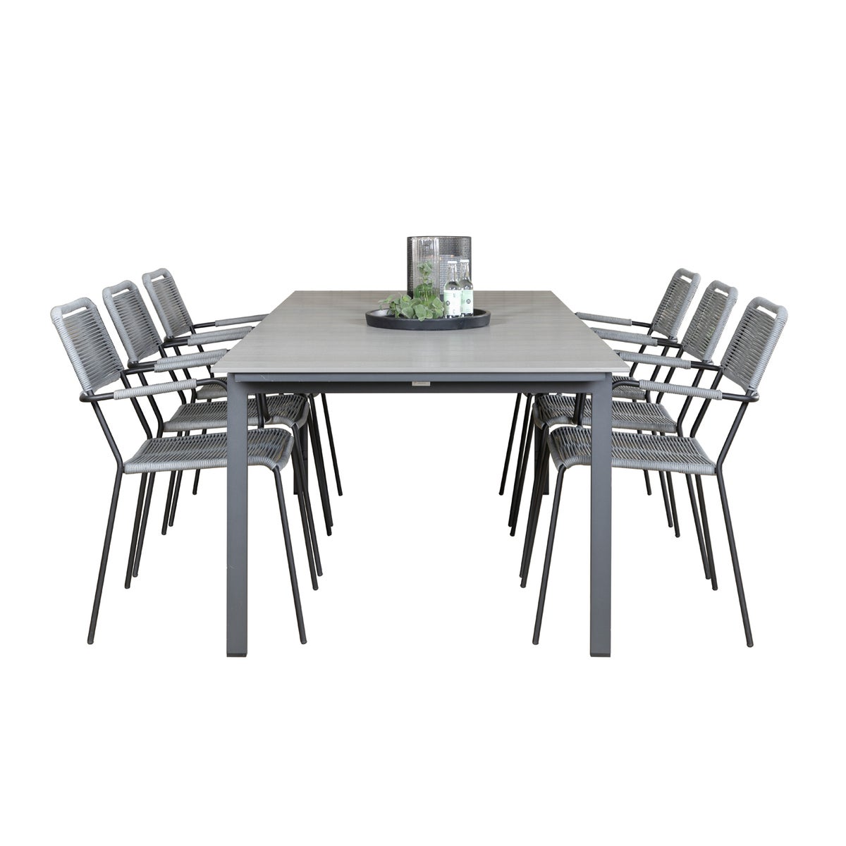 Levels Gartenset Tisch 100x229/310cm und 6 Stühle Armlehne Lindos schwarz, grau.