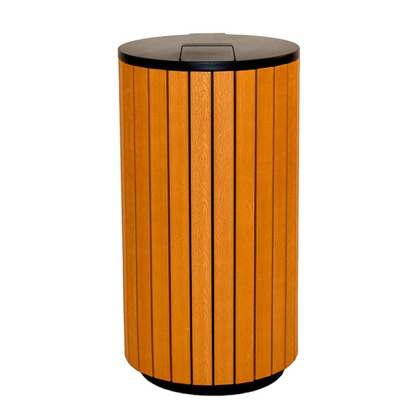 PROREGAL Robuster Abfallbehälter Für den Außenbereich Mit Verzinktem Innenbehälter 90 Liter HxØ 86 x 46 cm Holzoptik Anthrazit