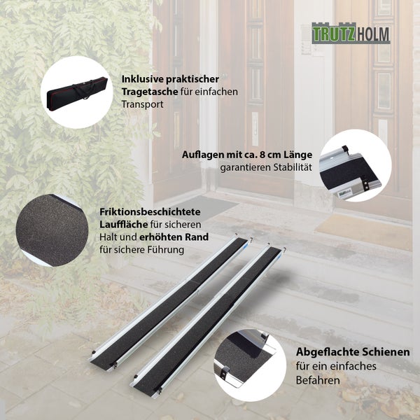 TRUTZHOLM 2 x Teleskoprampe 105-183cm Traglast 272 Alu grau schwarz beschichtet inkl. Tasche  Rollstuhlrampe