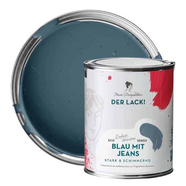 MissPompadour seidenmatte Holzfarbe - Blau mit Jeans - 1 L, Möbelfarbe ohne Schleifen - Farbe für Holz, Metall, Kunststoff - Holzlack, Möbellack schnelltrocknend mit hoher Deckkraft