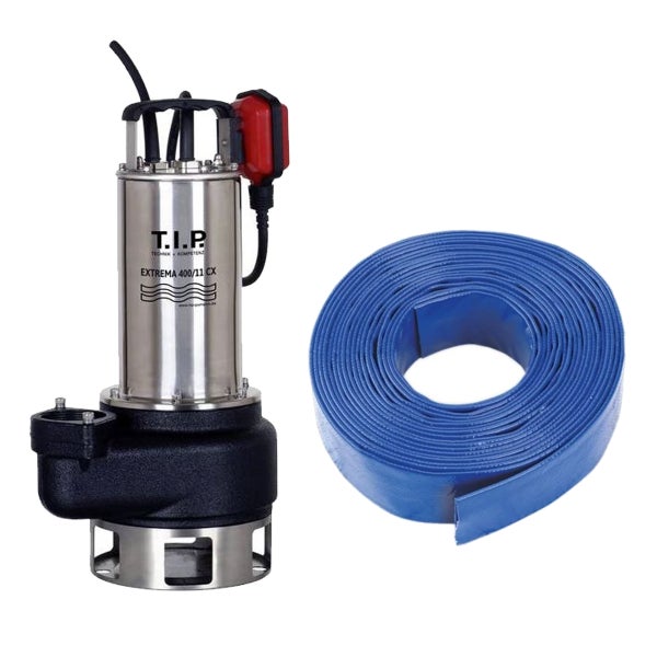 T.I.P. Schmutzwasser-Tauchpumpe Extrema 400/11 CX aus Edelstahl mit Schwimmerschalter und Tragegriff.