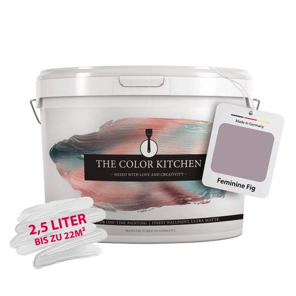 Wandfarbe The Color Kitchen, Farbton Feminine Fig, 2,5 Liter, ultra matt, bis zu 22 Quadratmeter Reichweite, hergestellt in Deutschland.