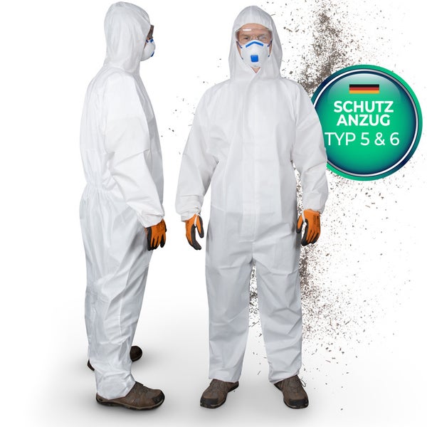 Paintbutler Pro - Chemikalien-Schutzanzug mit Kapuze - Kat III Typ 5B & 6B - Industrie-Schutzkleidung, mikroporöser Einweg-Arbeits-Overall, Robust 60gsm, Partikeldicht - M