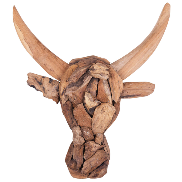 Wandfigur Stier BULL HEAD Teakholz 34 cm Braun