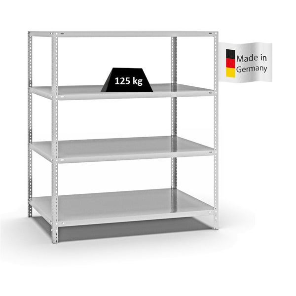 PROREGAL Fachbodenregal Schraubsystem Light-Duty Grundregal HxBxT 150 x 130 x 80 cm 4 Ebenen Fachlast 125 kg Beidseitig Nutzbar Lichtgrau