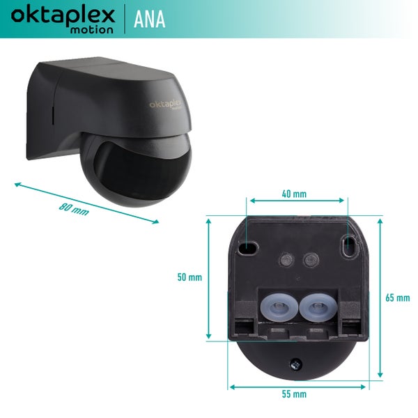 Oktaplex Ana Bewegungsmelder anthrazit schwenkbar 180° 10m IP44 Aufputz-Sensor