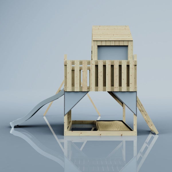 OutdoorToys Spielturm Lasse aus Holz in Blau Trapezstange