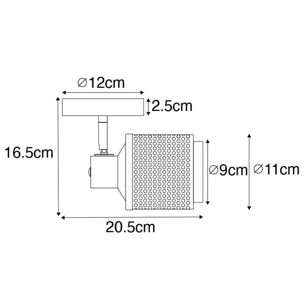 Technische Zeichnung einer Deckenleuchte mit Abmessungen