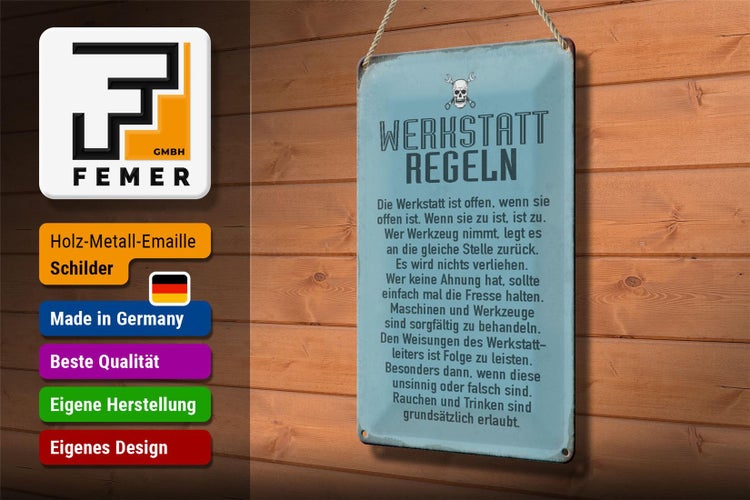 Blechschild Spruch 20x30cm Werkstatt Regeln Werkstatt