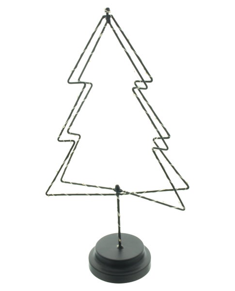 Dekorativer Tannenbaum aus Metall mit Beleuchtung auf einem Sockel