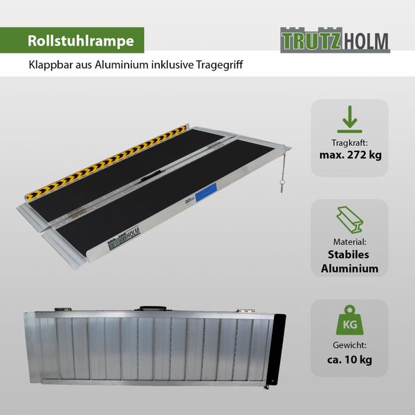 TRUTZHOLM Rollstuhlrampe klappbar 122 cm Traglast 272 kg Alu grau schwarz beschichtet Auffahrrampe