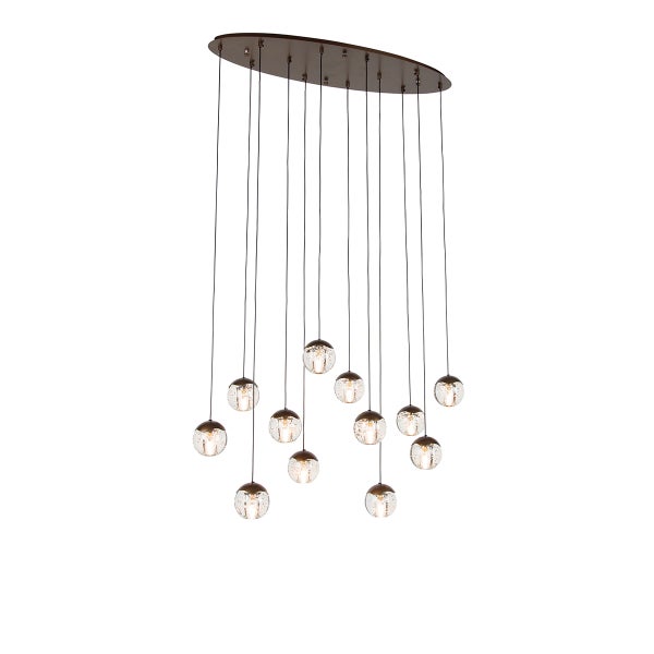 Design-Pendelleuchte Dunkelbronze mit Klarglas 12-flammig - Inge