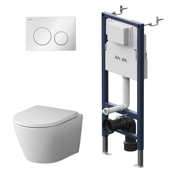 AM.PM Wand-WC Set Tiefspüler offener Spülrand weiß glänzend mit WC-Sitz , Vorwandelement und Betätigungsplatte weiß IIS90101.NA1700
