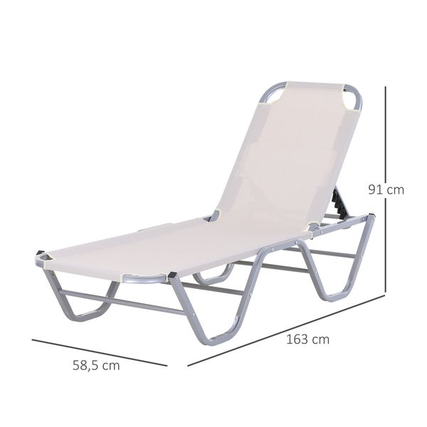 Outsunny Sonnenliege Strandliege 5-Stufige Alu Gartenliege Relaxliege Texteline Beige 163 x 58,5 x 91 cm