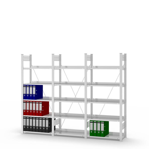 PROREGAL Aktenregal Stecksystem T-Profil Grundregal HxBxT 175 x 75 x 30 cm 5 Ebenen Fachlast 60 kg Einseitig Nutzbar Lichtgrau