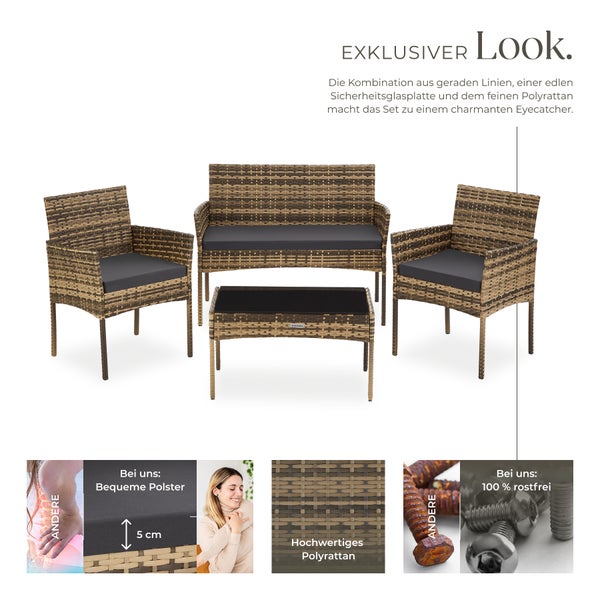 Rattan Gartenset tectake Palese Sofa 250 kg, je Sessel 120 kg für 4 Personen natur
