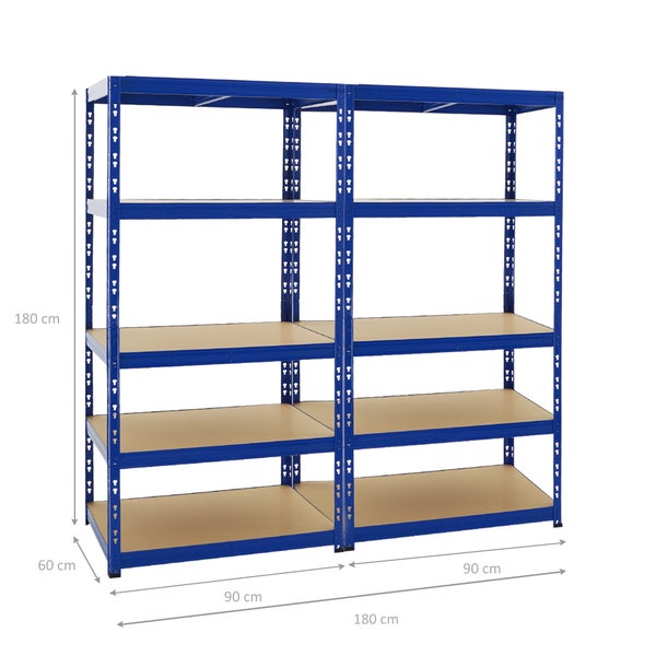 PROREGAL Mega Deal 2x Schwerlastregal Tiger HxBxT 180 x 90 x 60 cm Fachlast 265 kg 5-Ebenen Blau