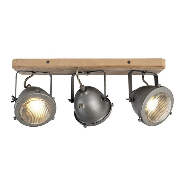 Deckenleuchte mit drei Strahlern und Holzplatte